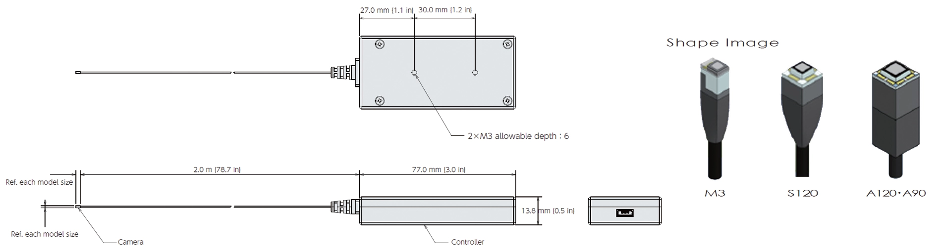 Ultra-compact industrial endoscope camera head outer dimensions drawing (unit: mm)